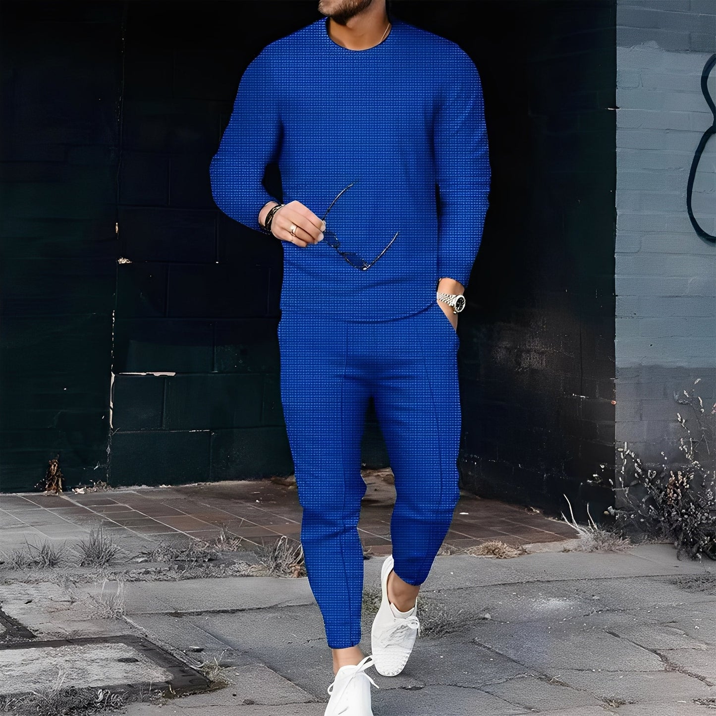 Dillan - Męski casualowy zestaw Slim-Fit z tkaniny waflowej
