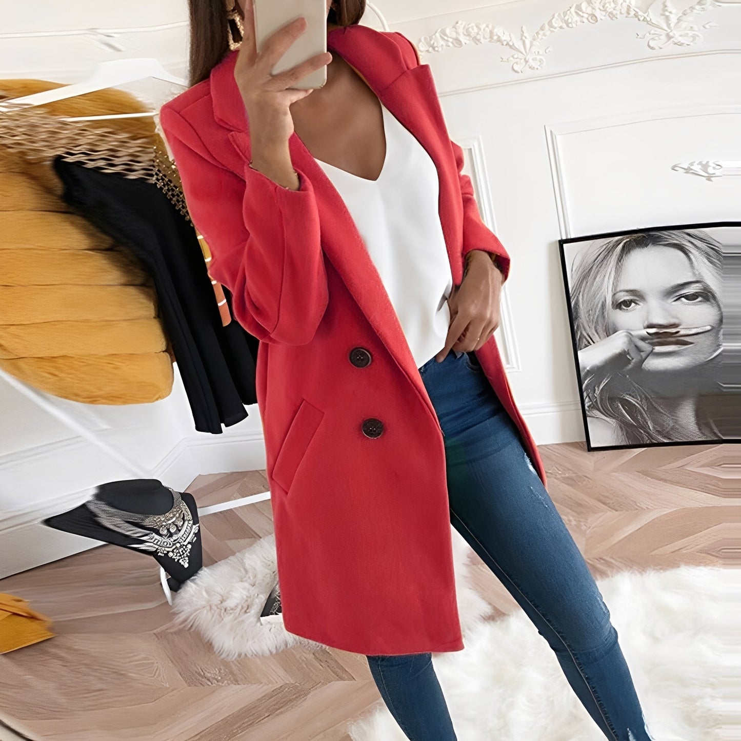 Tiffani - Stylowy długi płaszcz z wełny dla kobiet