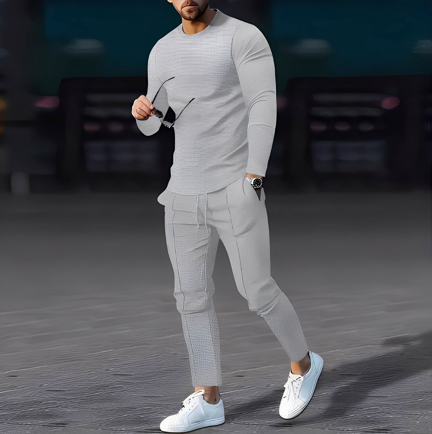 Dillan - Męski casualowy zestaw Slim-Fit z tkaniny waflowej