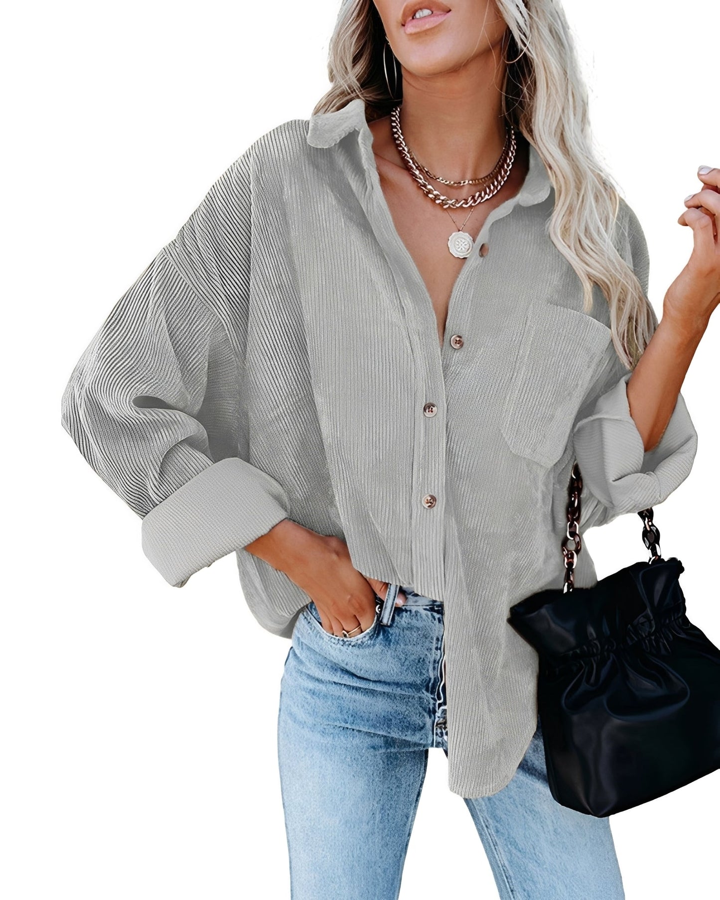 Jemima - Swobodne, luźno szyte polo z sztruksu dla kobiet