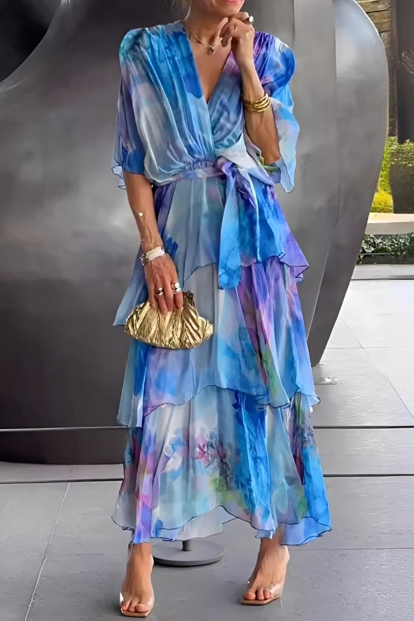 Jane - Kwiatowa, wielowarstwowa sukienka z dekoltem V dla kobiet