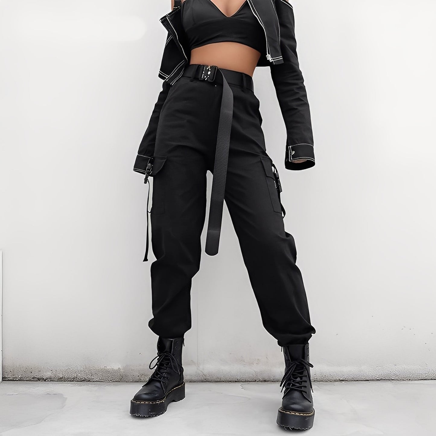 Clotilde - Spodnie cargo z wysokim elastycznym stanem dla kobiet