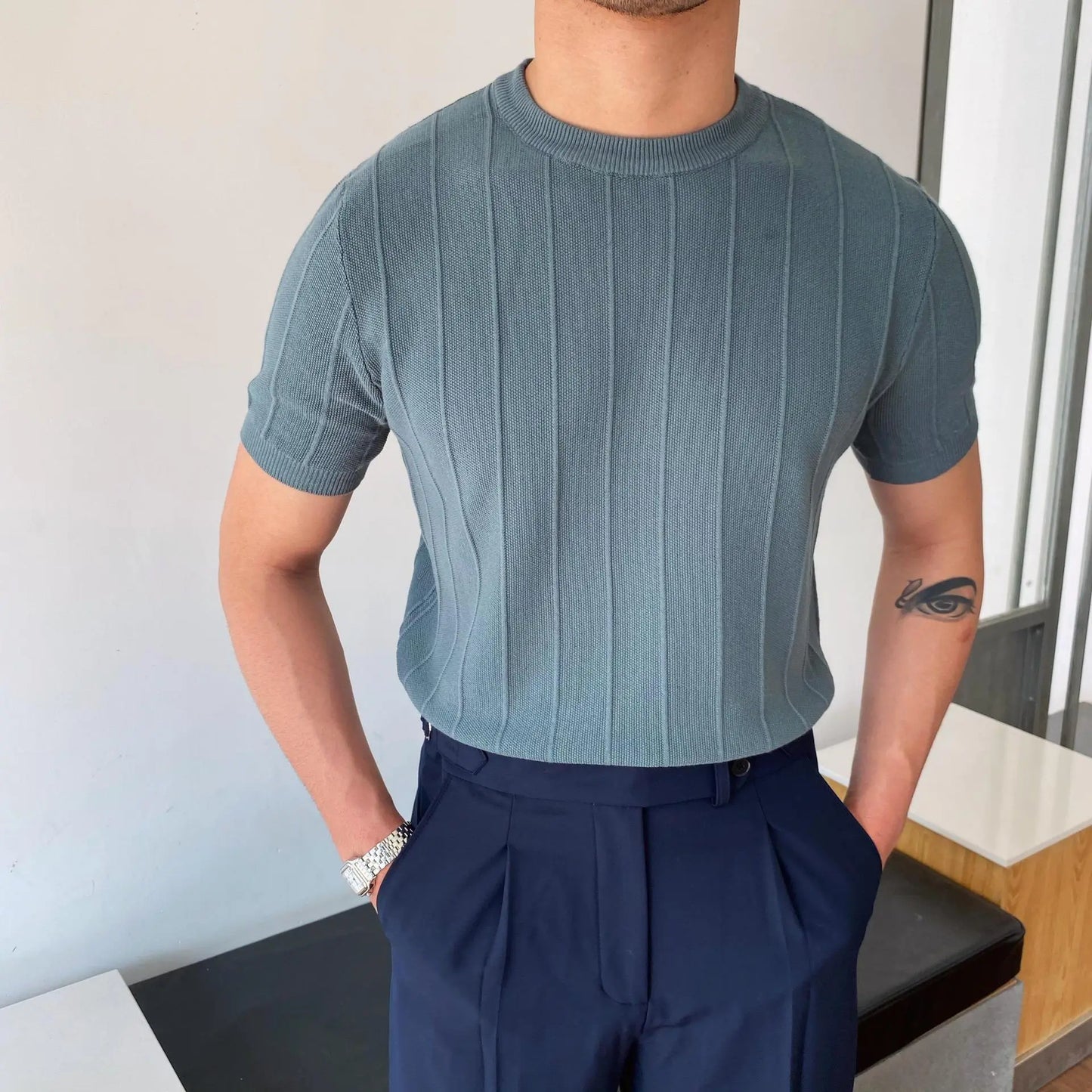 Sokka - Prążkowany, luźny T-Shirt dla mężczyzn