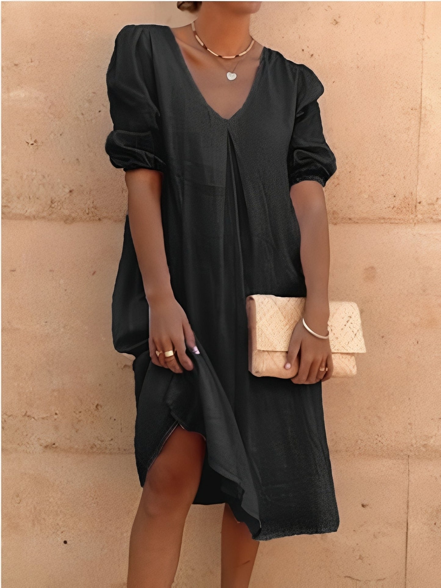 Nancy - Swobodne, luźno szyte midi sukienka dla kobiet