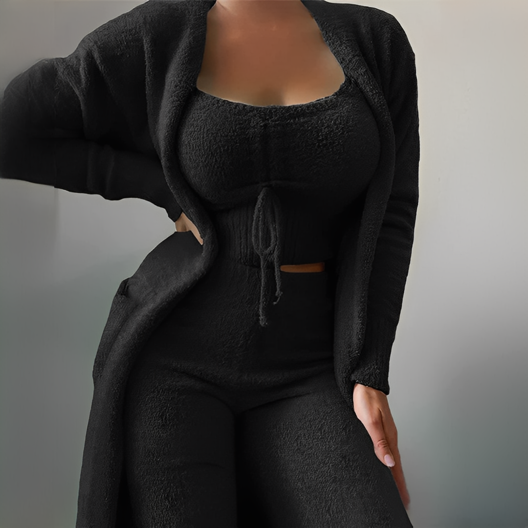 Hilda - Zestaw wygodnej damskiej piżamy 3-częściowej