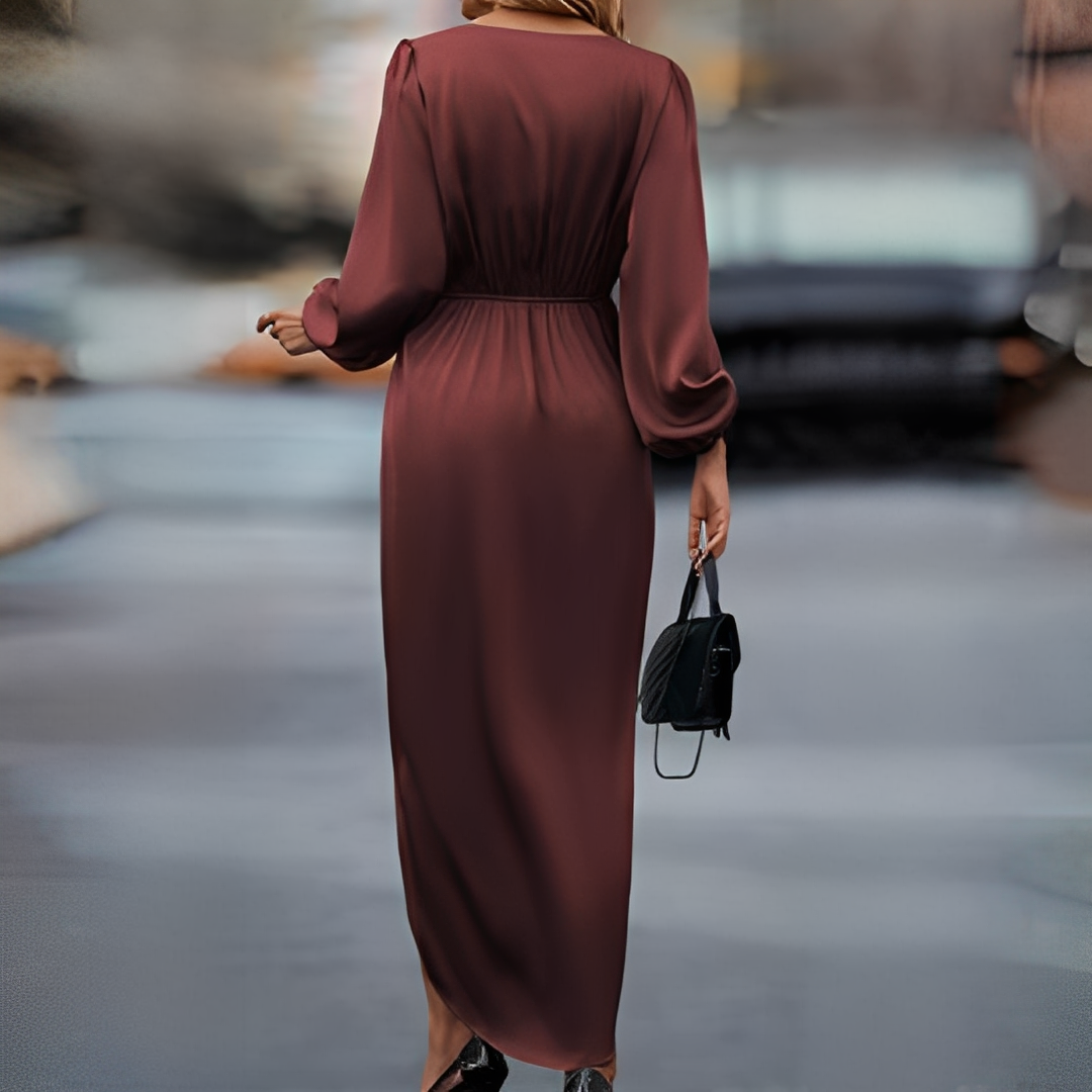 Camélian - Stylowa długa sukienka dla kobiet z rękawami