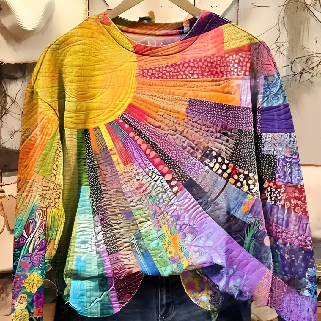 Aloysia - Sweter damski z barwnym cyfrowym wzorem