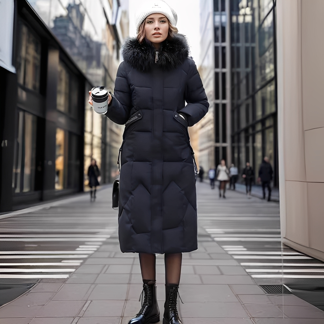 Marcellette - Pikowany płaszcz zimowy z kapturem dla kobiet
