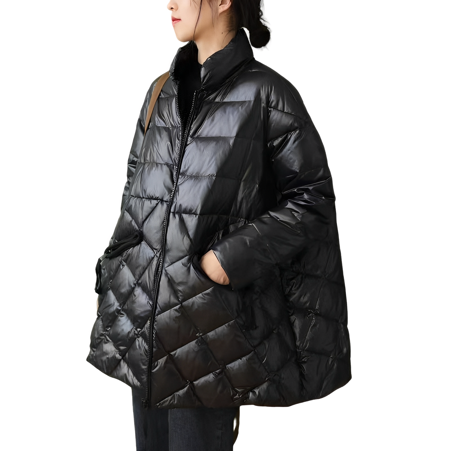 Amanda - Puchowy płaszcz oversize z kieszeniami dla kobiet