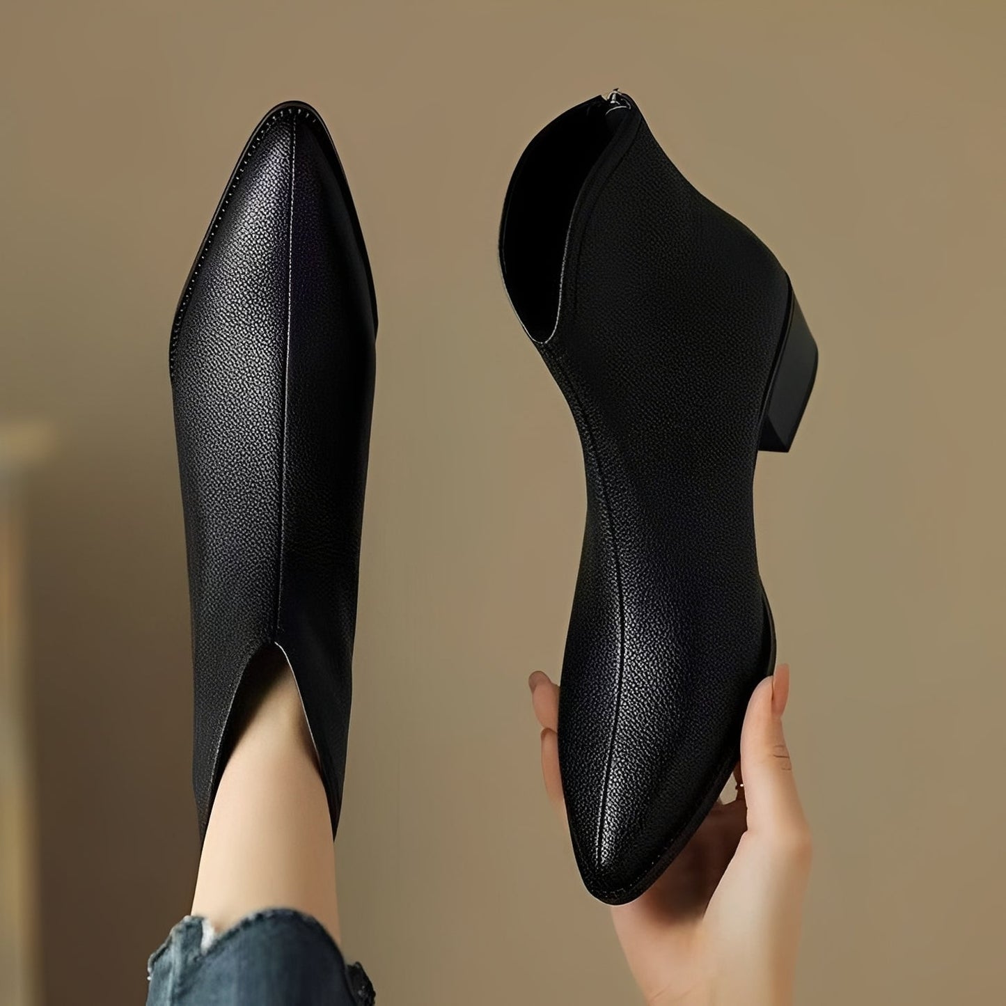 Abbie - Luźne krótkie skórzane buty damskie