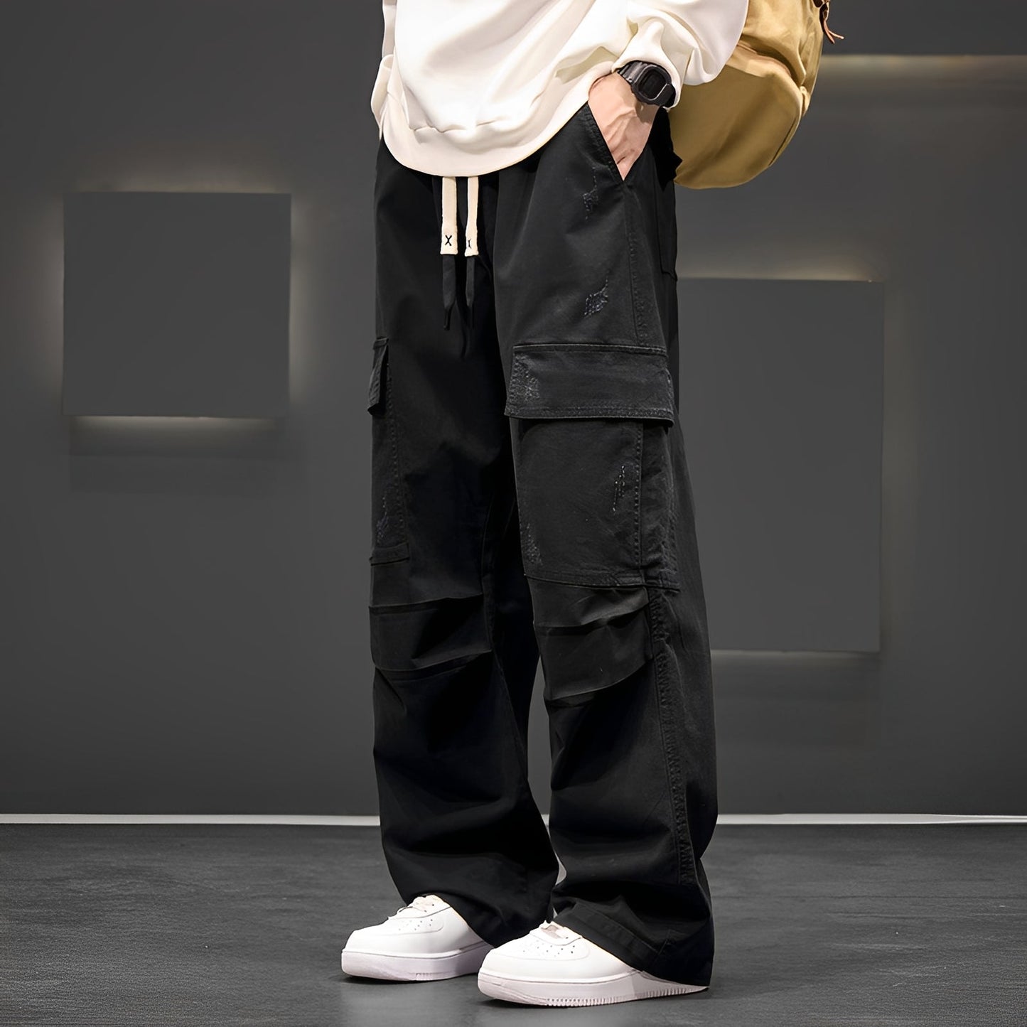 Sam - Klasyczne, prosto szyte męskie spodnie cargo