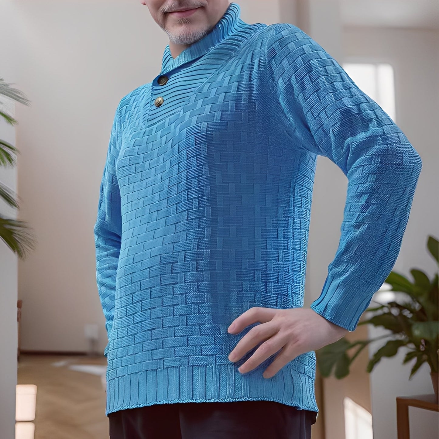 Branson - Luźny męski sweter z wysokim kołnierzem