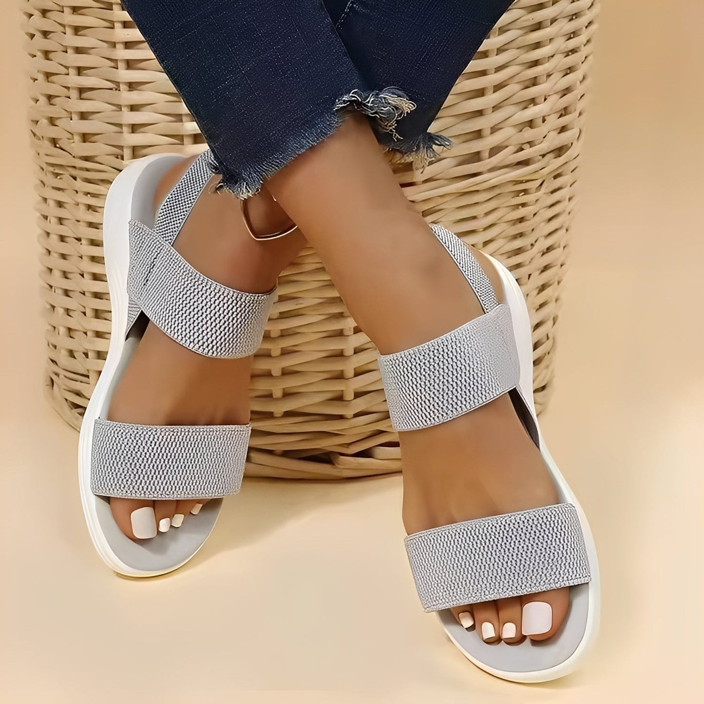 Jessika - Kobiece luźne sandały z płaską podeszwą z Flyknit