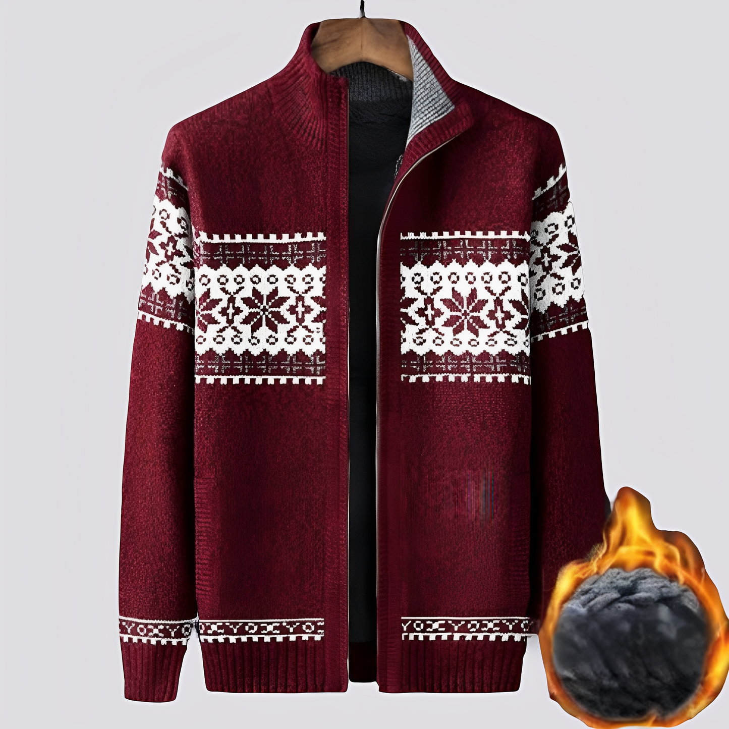 Charley - Wełniany sweter z podszewką typu Sherpa i zimowym wzorem dla mężczyzn