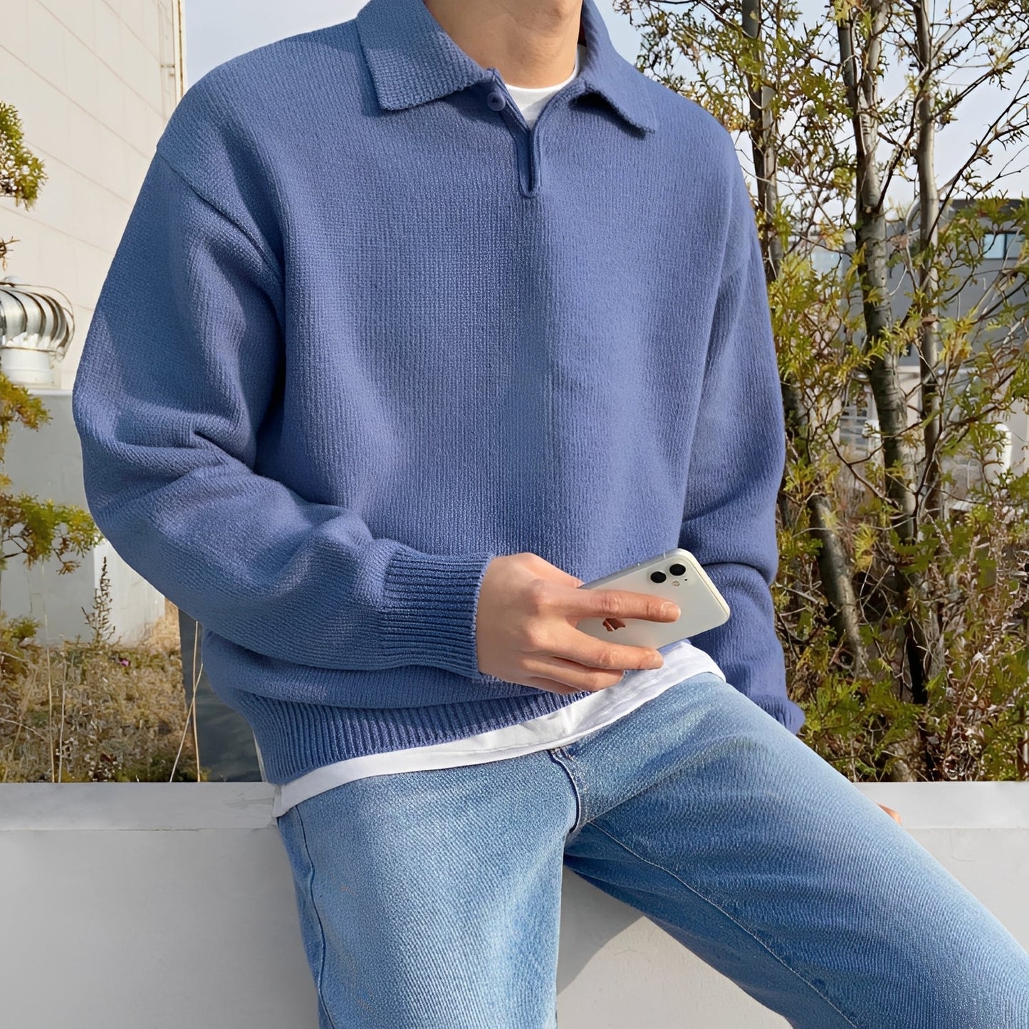 Gino - Męski nowoczesny sweter z wełny z półzamkiem