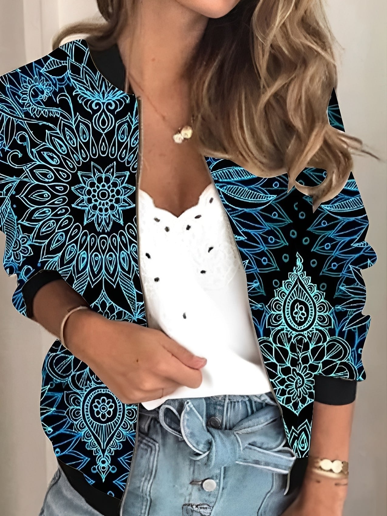 Elsie - Stylowa kurtka z zamkiem i kwiatowym wzorem dla pań