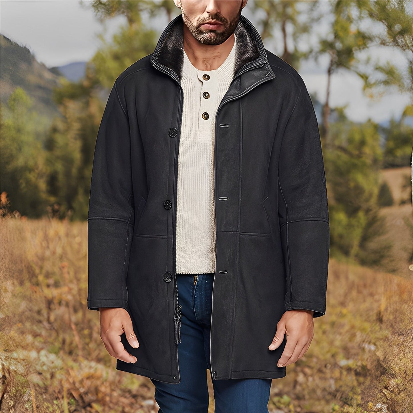 Eddie - Klasyczna męska kurtka zamszowa o średniej długości