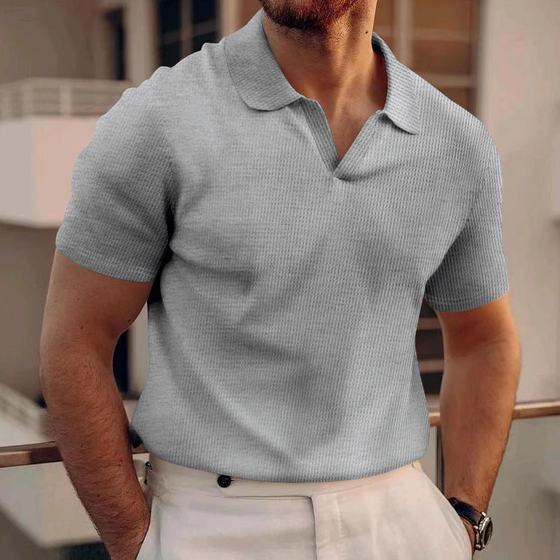 David - Prosta koszulka polo z waflowego materiału dla mężczyzn
