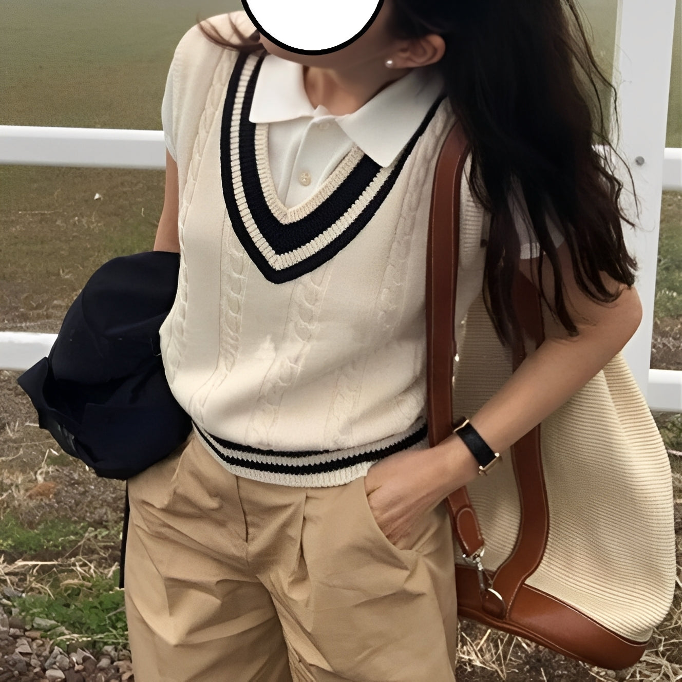 Leona - Klasyczna damska kamizelka z dzianiny z dekoltem w serek