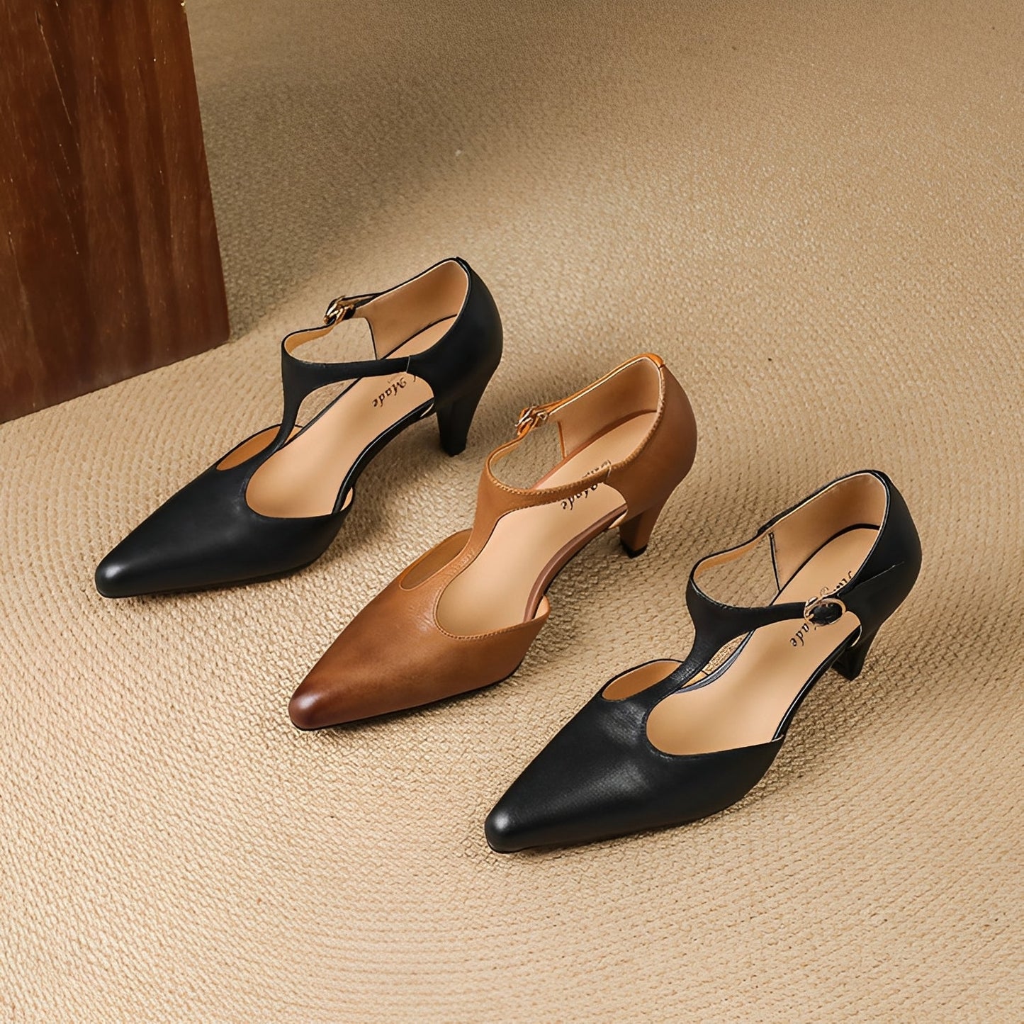 Sophie - Skórzane czółenka z paskiem T na co dzień dla kobiet