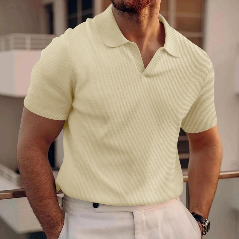 David - Prosta koszulka polo z waflowego materiału dla mężczyzn