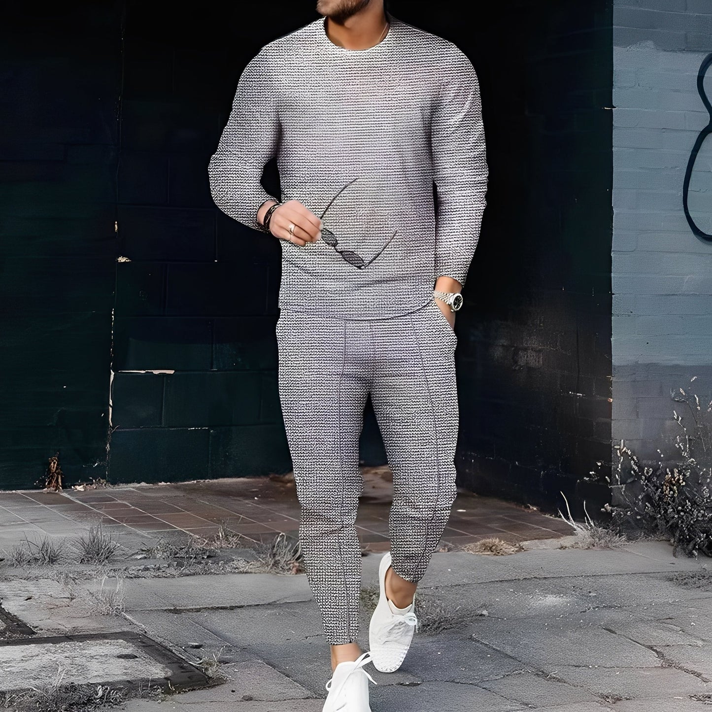 Dillan - Męski casualowy zestaw Slim-Fit z tkaniny waflowej