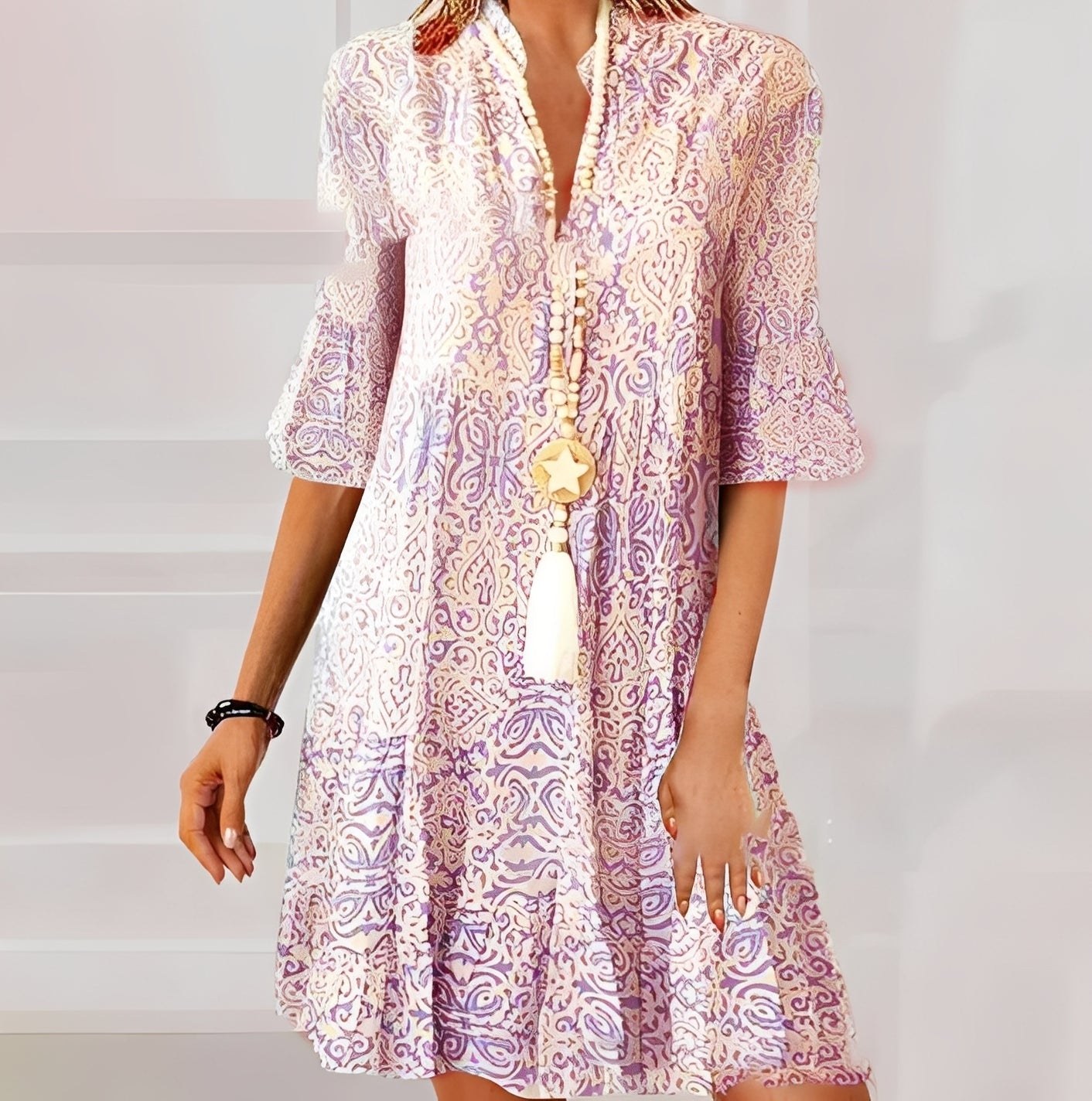 Paula - Stylowa sukienka mini z boho wzorem dla kobiet