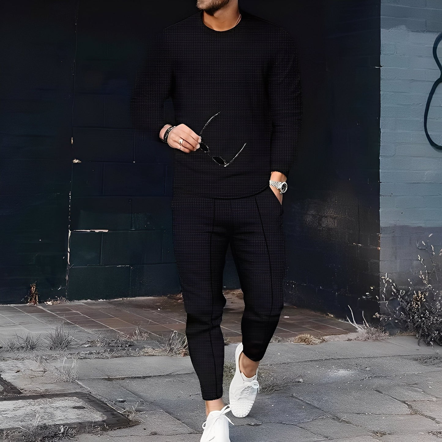 Dillan - Męski casualowy zestaw Slim-Fit z tkaniny waflowej