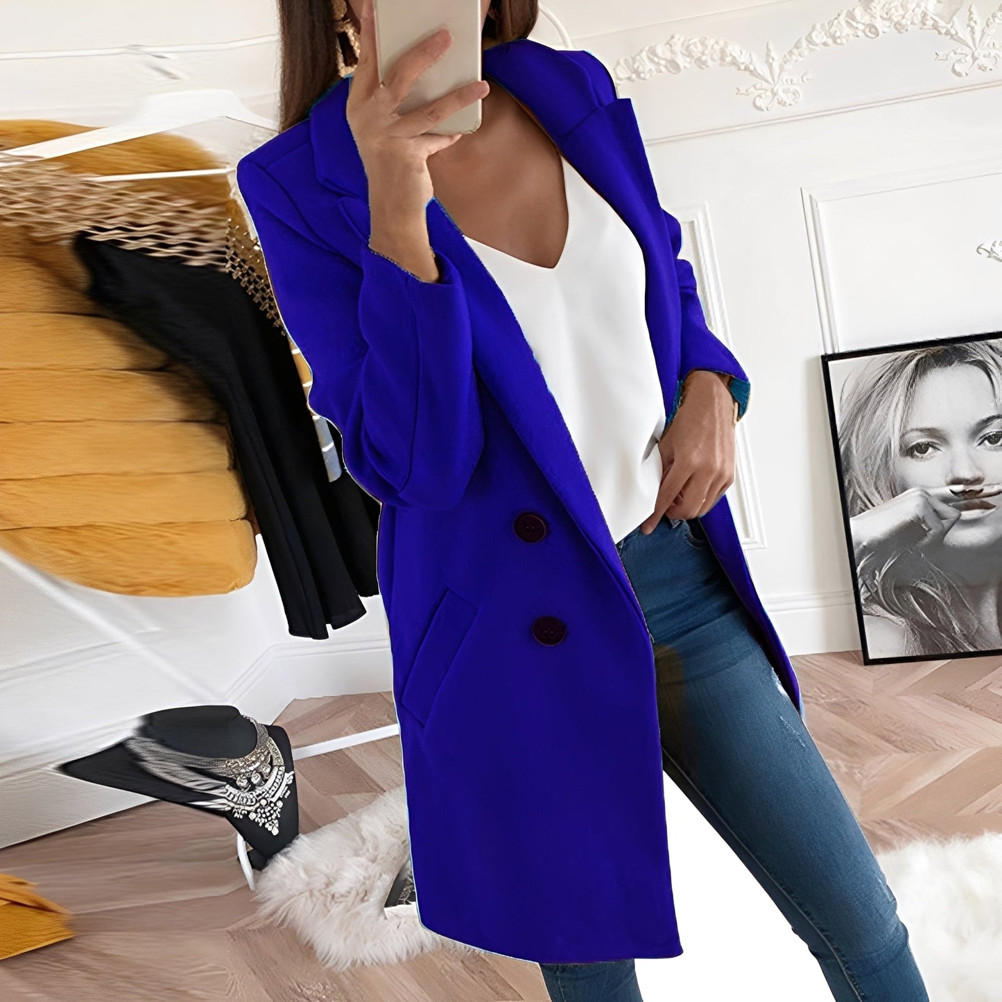 Tiffani - Stylowy długi płaszcz z wełny dla kobiet