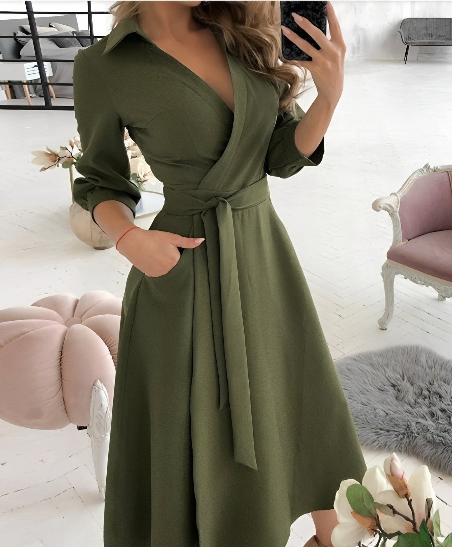 Rachael - Elegancka sukienka z paskiem dla kobiet