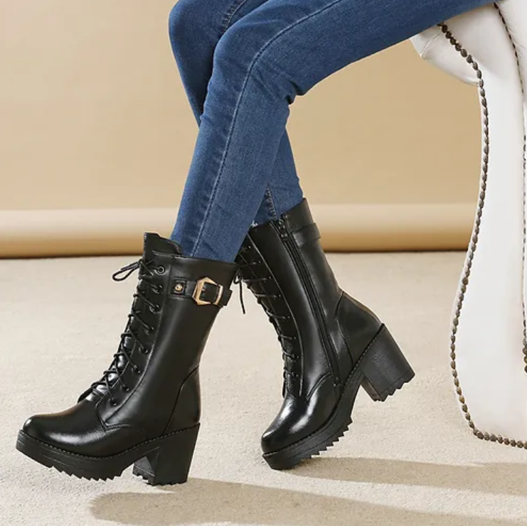Claudia - Klasyczne zimowe buty ze skóry czarnej