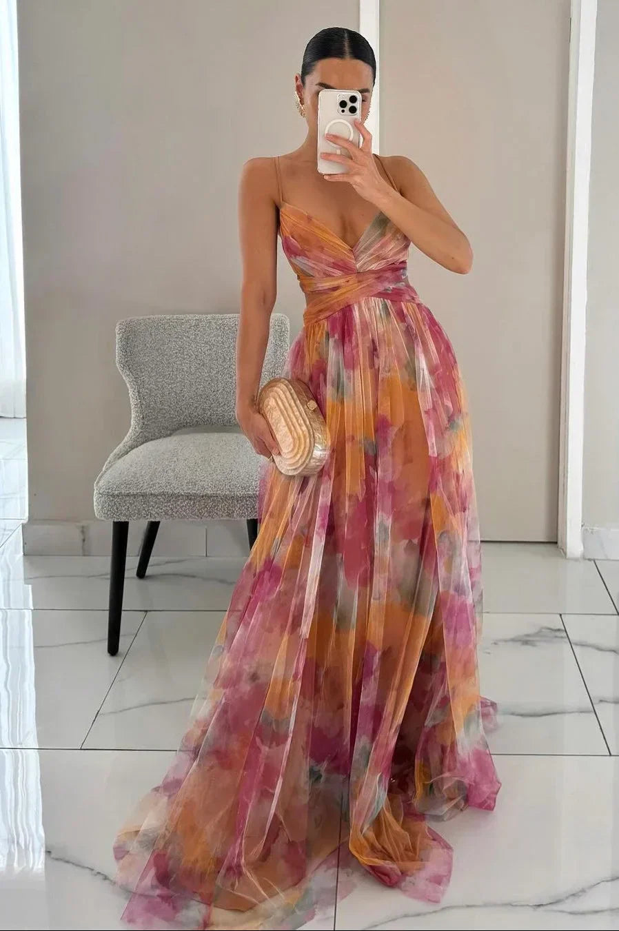Brienne - Suknia Maxi Damska, Elegancka & Warstwowa