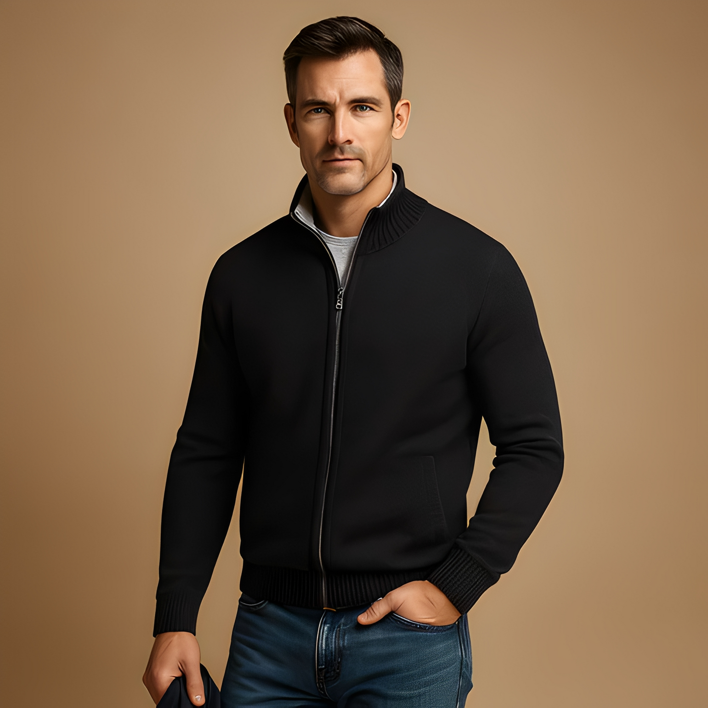 Armando - Męski swobodny kardigan z zamkiem