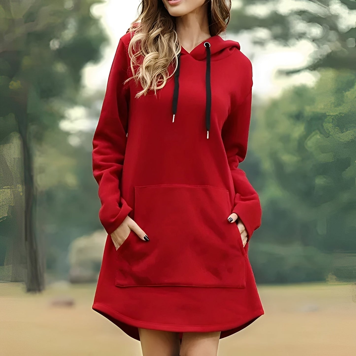 Lorraine - Luźna długa sukienka z kapturem dla kobiet