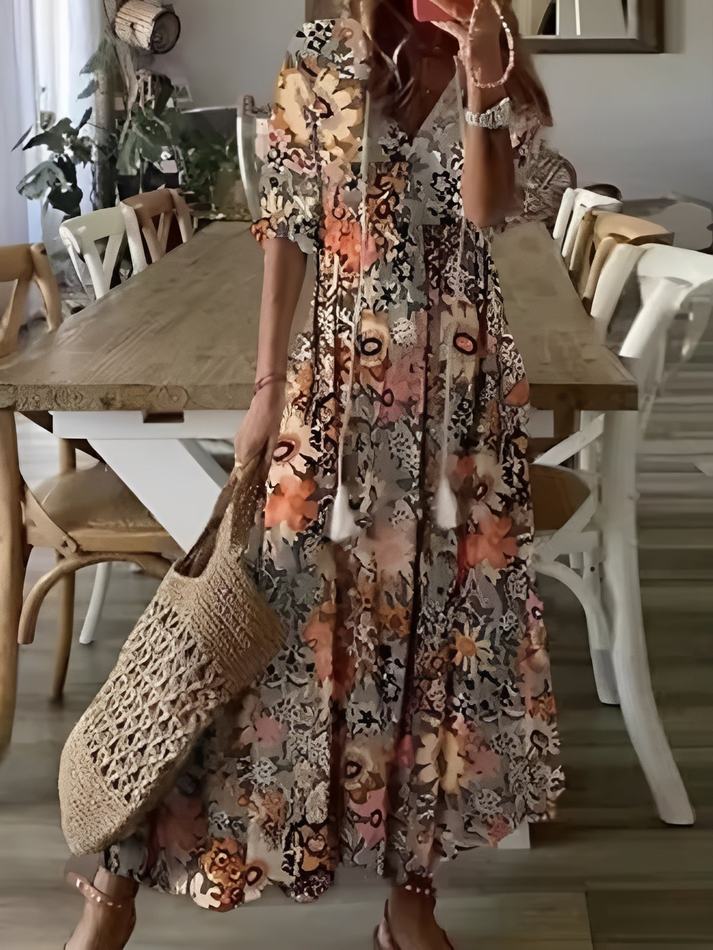 Esther - Boho-maxikleid z półrękawami dla kobiet