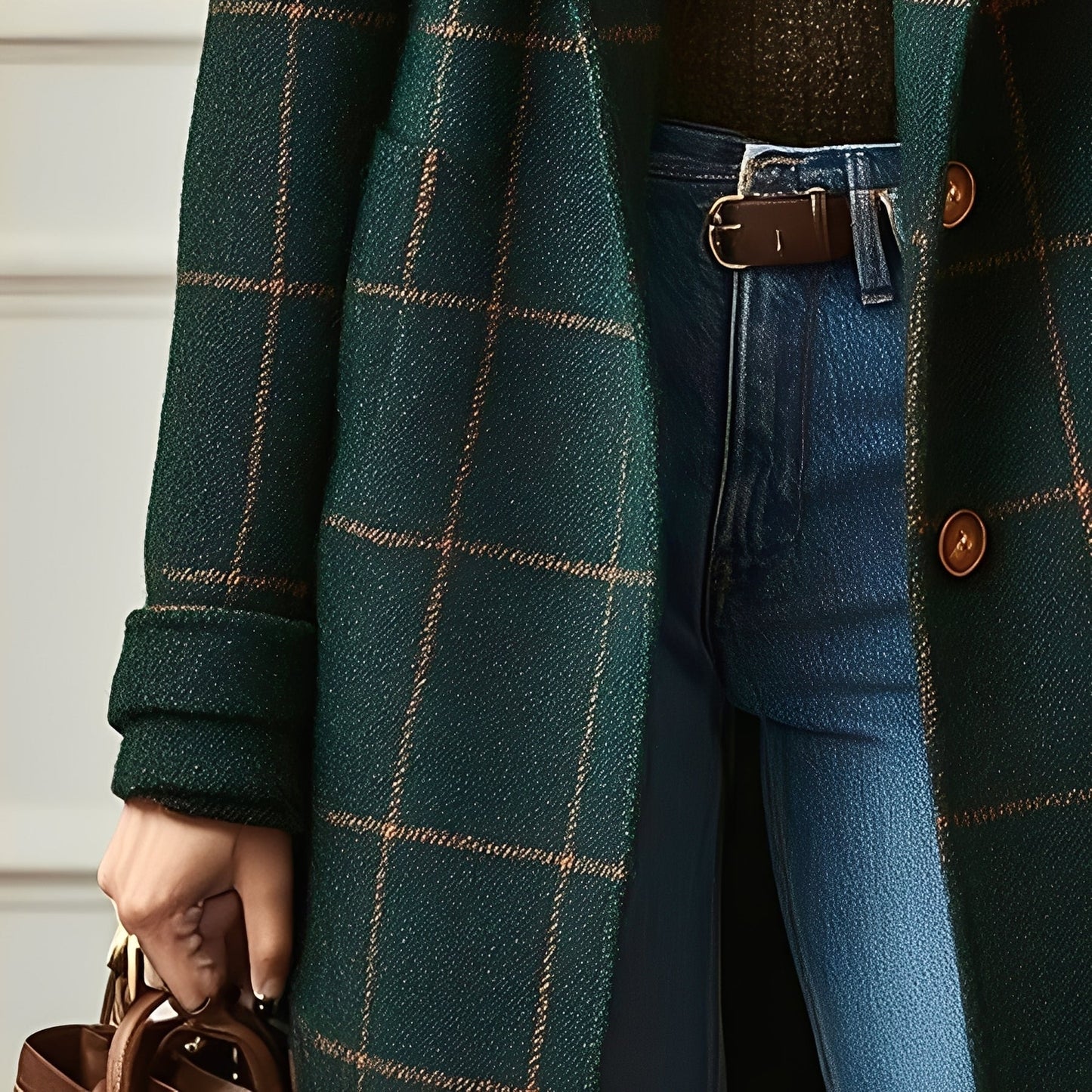 Moriah - Klasyczny damski płaszcz z tweedu w kratę