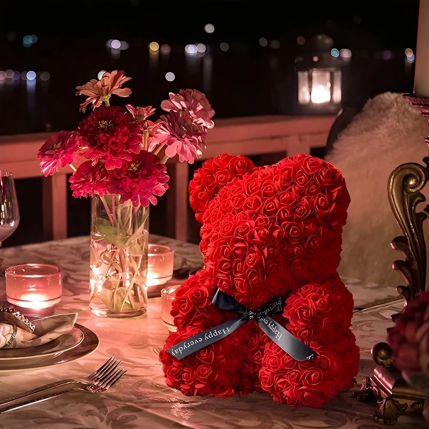 Teddie - Romantyczny Miś z Róż i LED Pudełkiem na Walentynki