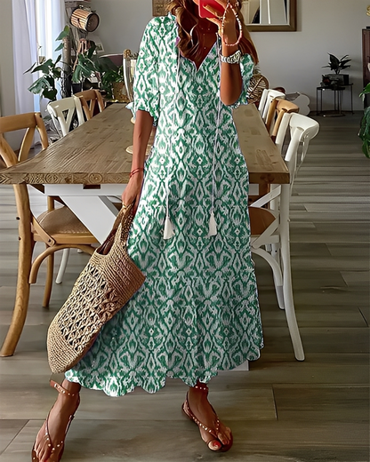 Domitille - Stylowa sukienka z dekoltem V, luźna dla kobiet