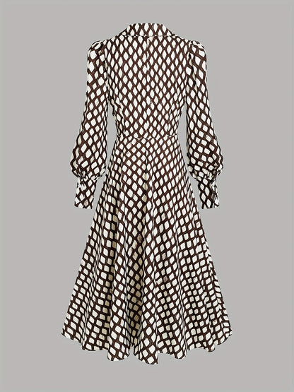 Bella - Elegancka sukienka w romby z dopasowaną talią