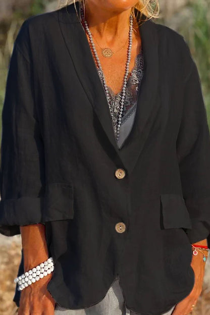 Jessieca – Lekka lniana kurtka zapinana na guziki