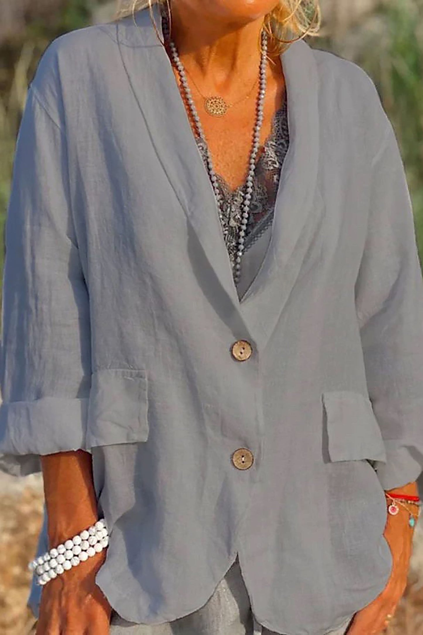 Jessieca – Lekka lniana kurtka zapinana na guziki