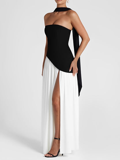 Georgia - Elegancka sukienka bez ramiączek z wysokim rozcięciem dla kobiet