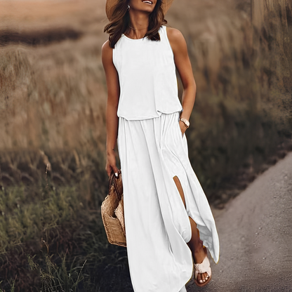 Agnes - Luźna, bezrękawnikowa sukienka maxi dla kobiet