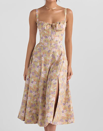 Alyssa - Dopasowana midi sukienka w kwiatowy wzór dla kobiet