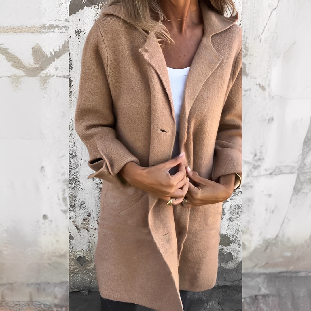 Odile - Długi płaszcz damski z klapami, o swobodnym kroju