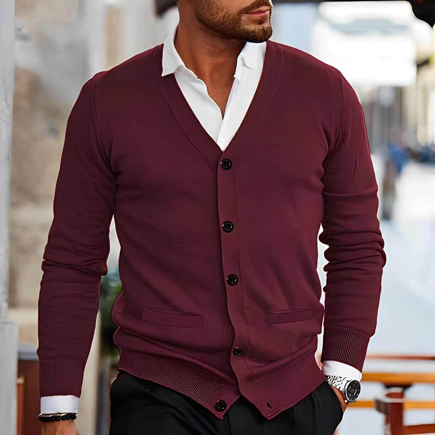 Terence - Retro sweter męski z kieszeniami