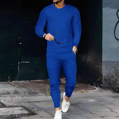 Dillan - Męski casualowy zestaw Slim-Fit z tkaniny waflowej