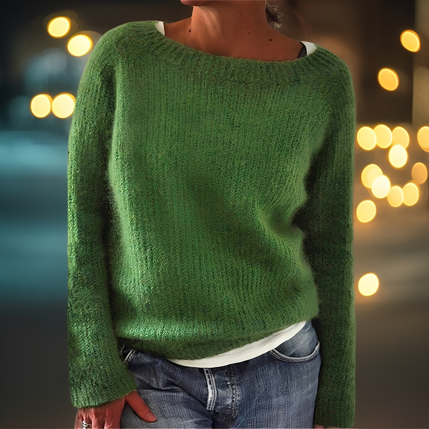 Abeeha - Damski sweter oversize w kolorze jodły