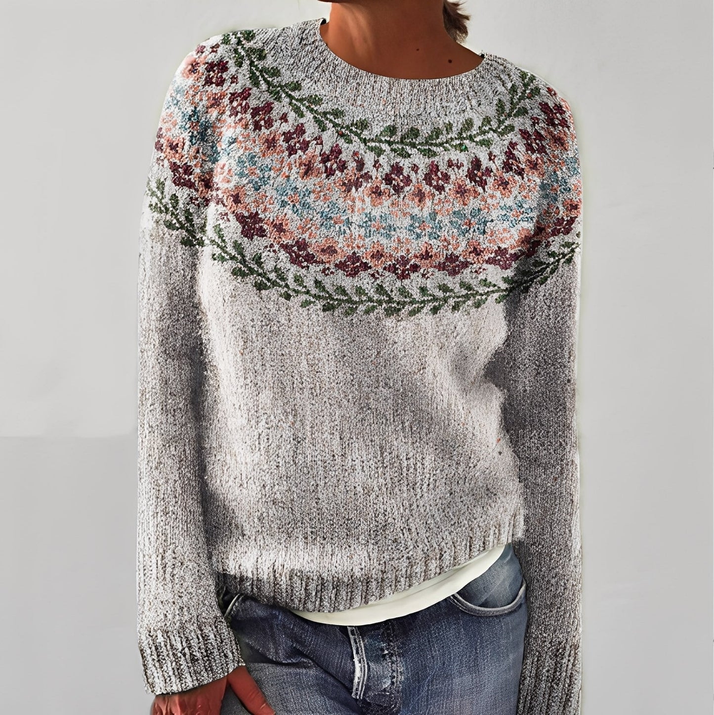 Heather - Klasyczny damski sweter z wzorem