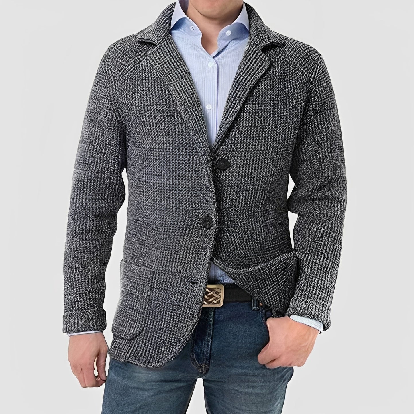 Gerald - Nowoczesny męski kardigan z kieszeniami z klapami